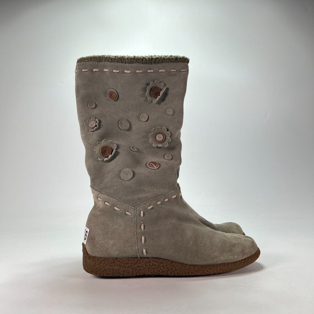 Vintage Jones Bootmaker Taupe Grey Suede Mid Calf Boots Womens Size US 5.5 EU 36